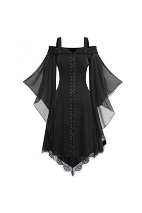 Robe Audrey Hepburn Femme Longue - Robe À Manches Mi-Longues pour Femmes en Dentelle Gothique Vintage Audrey Hepburn De Poupé