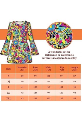 Johiux Costume hippie pour femme, costume des années 1970, costume hippie des années 70, robe hippie pour femme, tenue discot