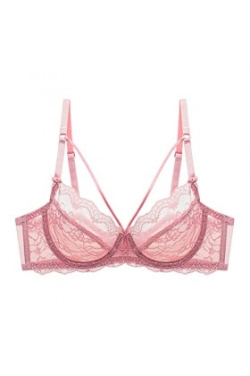 BURUVO Soutien-Gorge Sexy en Dentelle Plus Taille Pas d’Anneau en Acier Strappy Dames Soutien-Gorge été E Cup Transparent Pin