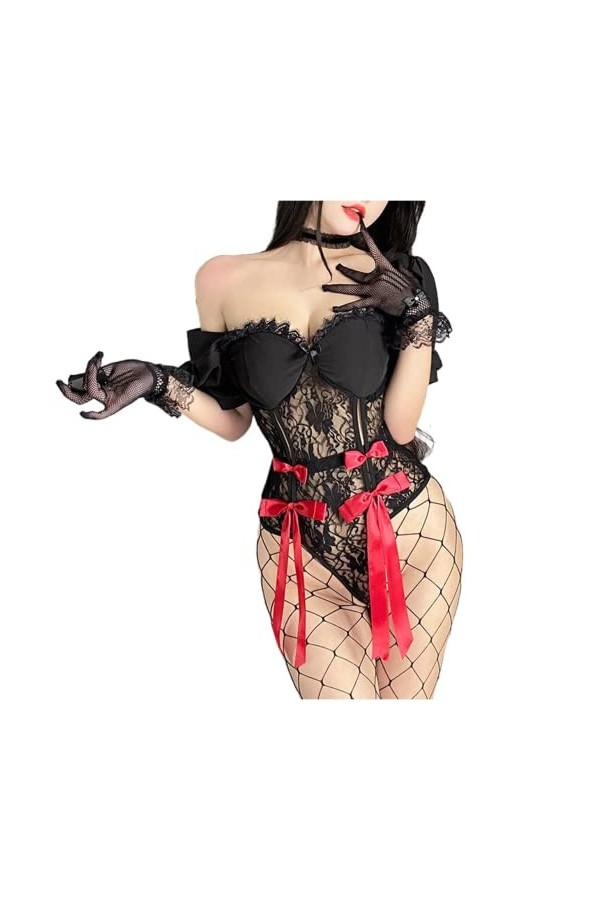 LureZone Costume de soubrette sexy et mignon pour femme - 2629 - Noir