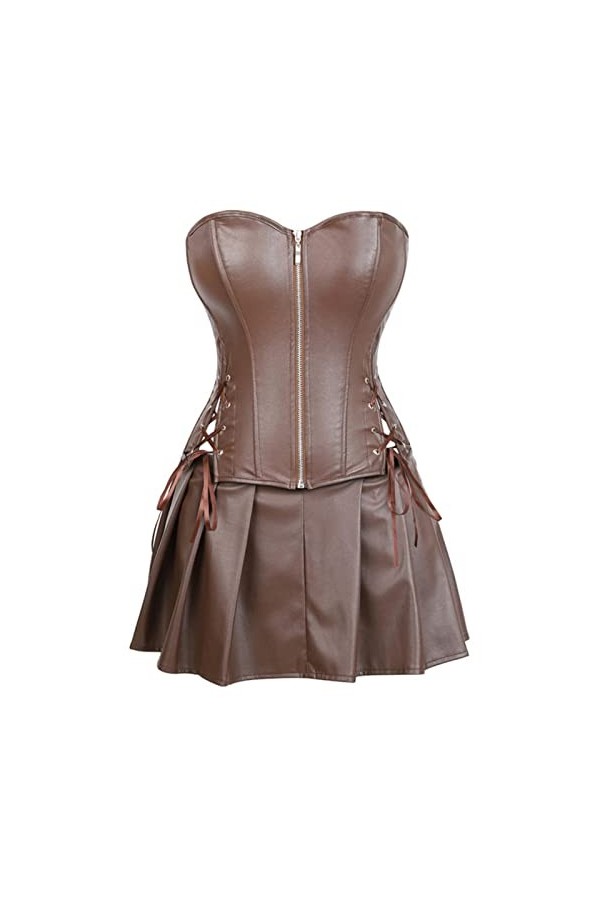 Corset en cuir synthétique pour femme avec bretelles - Corset sexy - Grande taille