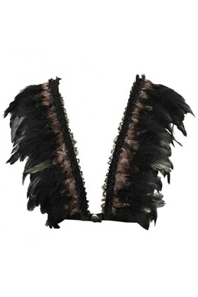 Harnais sexy pour femme avec plumes creuses pour homme brûlant poitrine soutien-gorge châle, Noir , taille unique