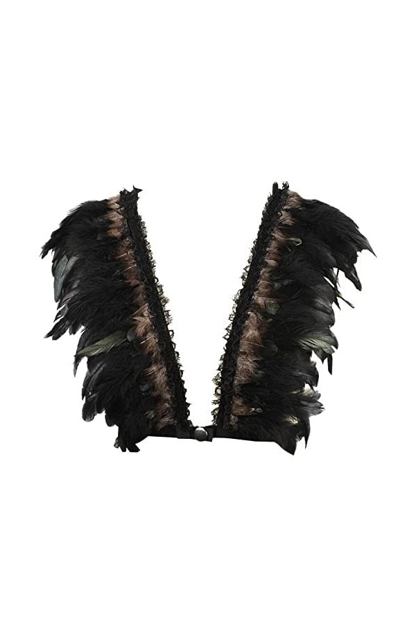 Harnais sexy pour femme avec plumes creuses pour homme brûlant poitrine soutien-gorge châle, Noir , taille unique