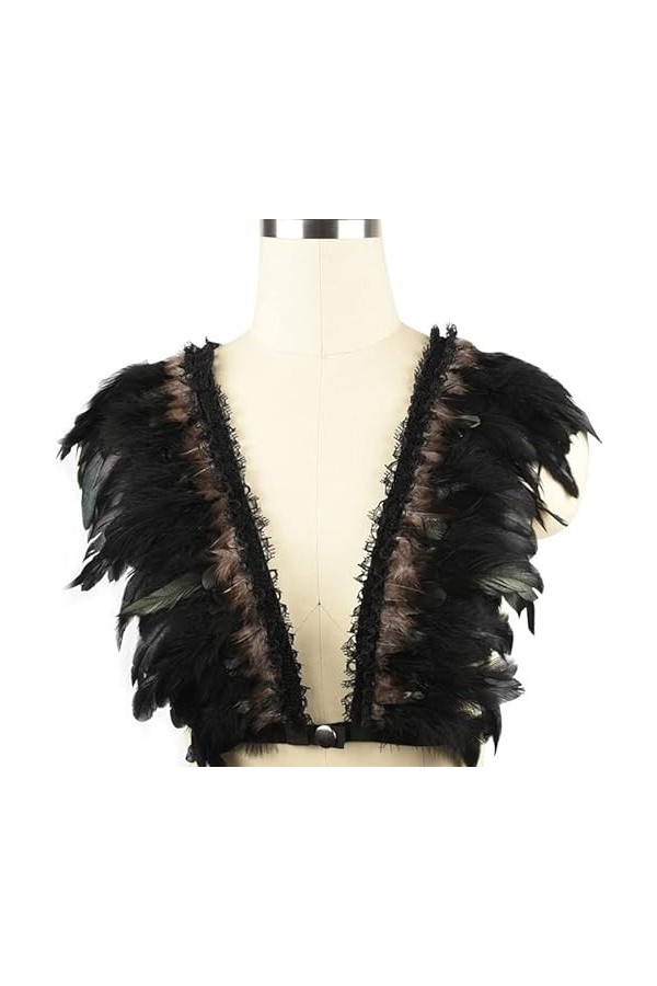 Harnais sexy pour femme avec plumes creuses pour homme brûlant poitrine soutien-gorge châle, Noir , taille unique