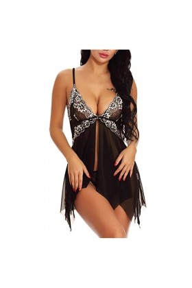 LNSIN Vêtement de nuit sexy pour femme - Robe de nuit en dentelle - Sans manches - Robe sexy pour la maison