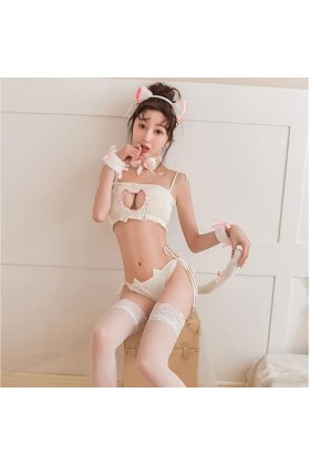 HAssy Belle Neko Cosplay Costumes Mignon Lolita Chat Collier percé Soutien-Gorge Bref Ensemble sous-vêtements Sexy Lingerie C