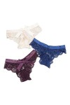 XKUN Culottes pour Femmes 3Pcs en Dentelle Sexy String Femme Culotte Arc G G-String Transparent Saillant sans Couture Creux C