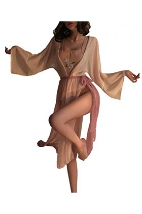 Kimono pour femme - Robe de Geisha japonaise - En satin - Robe de nuit - Style rétro - Hanfu - Lingerie sexy - Cosplay rose 