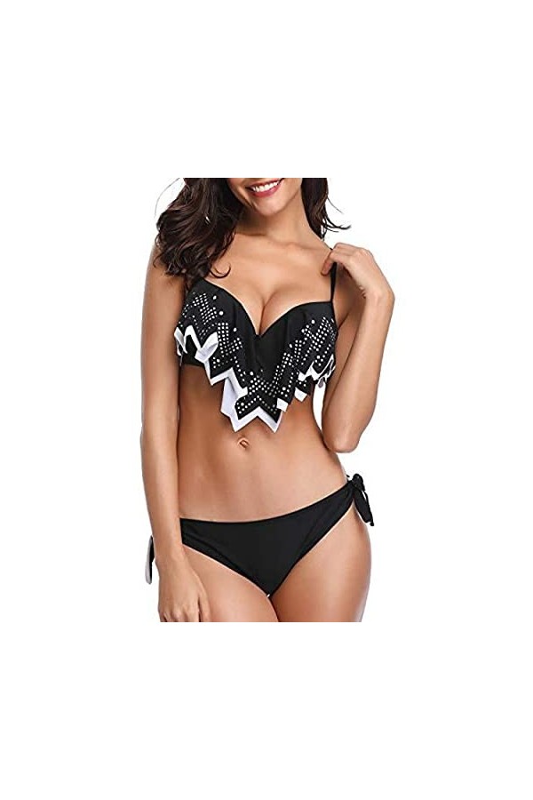 Vêtements de Nuit Robe Nuisette Maillot de Bain Fendu réglable de Couleur Unie de Bikini Sexy en Dentelle Multicouche Creuse 