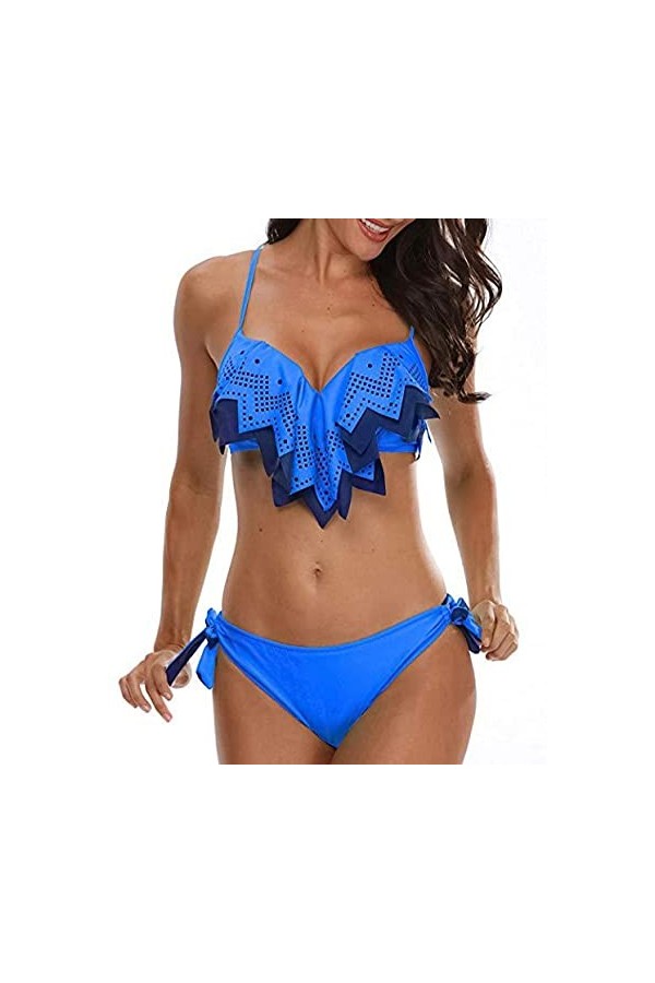 Vêtements de Nuit Robe Nuisette Maillot de Bain Fendu réglable de Couleur Unie de Bikini Sexy en Dentelle Multicouche Creuse 