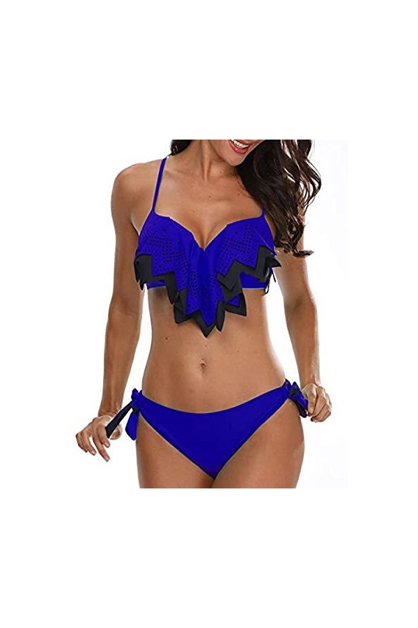 Vêtements de Nuit Robe Nuisette Maillot de Bain Fendu réglable de Couleur Unie de Bikini Sexy en Dentelle Multicouche Creuse 