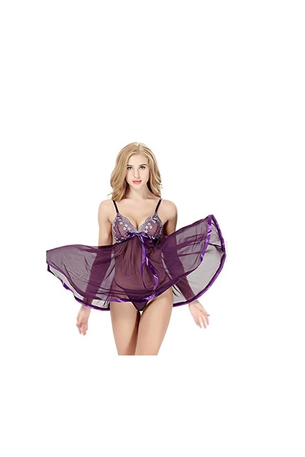 UIVHLW Lingerie Boudoir Chemise De Nuit Sexy en Dentelle Transparente en Maille Plus La Taille