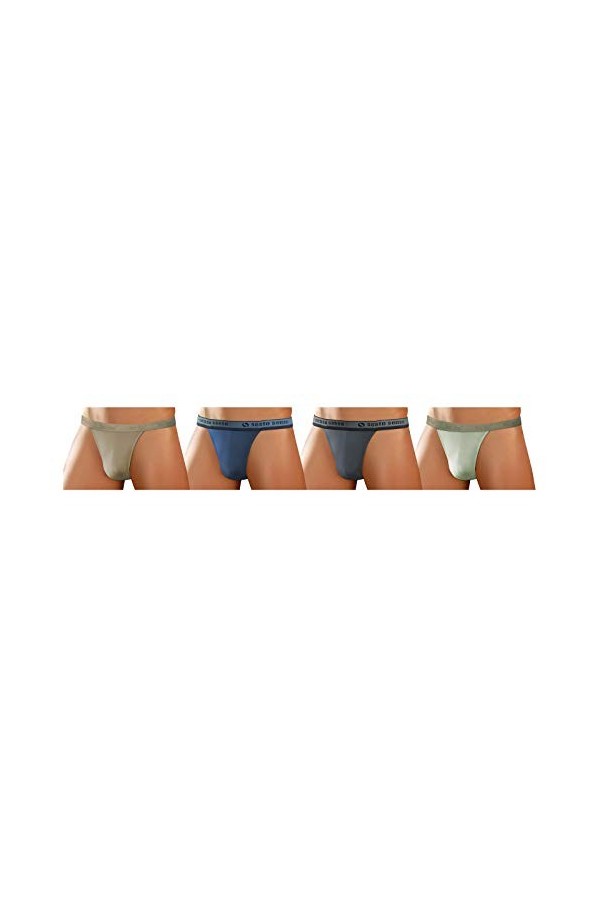 sesto senso Homme String Sexy Thong Coton Lot de 1-4 Pack Tanga Slips S 4 Pack - Beige Foncé Bleu Graphite Beige