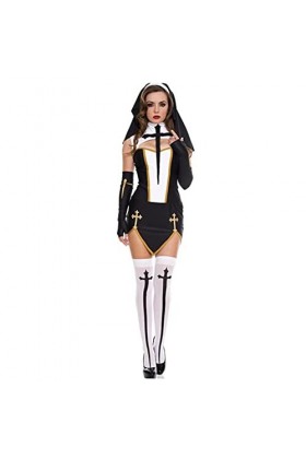 KHDS Black Nun Mini Robe Ensemble Split Rôle Play Nun Costumes Femmes Sexy Shows Cosplay Uniforme Temptation Nun Halloween Co