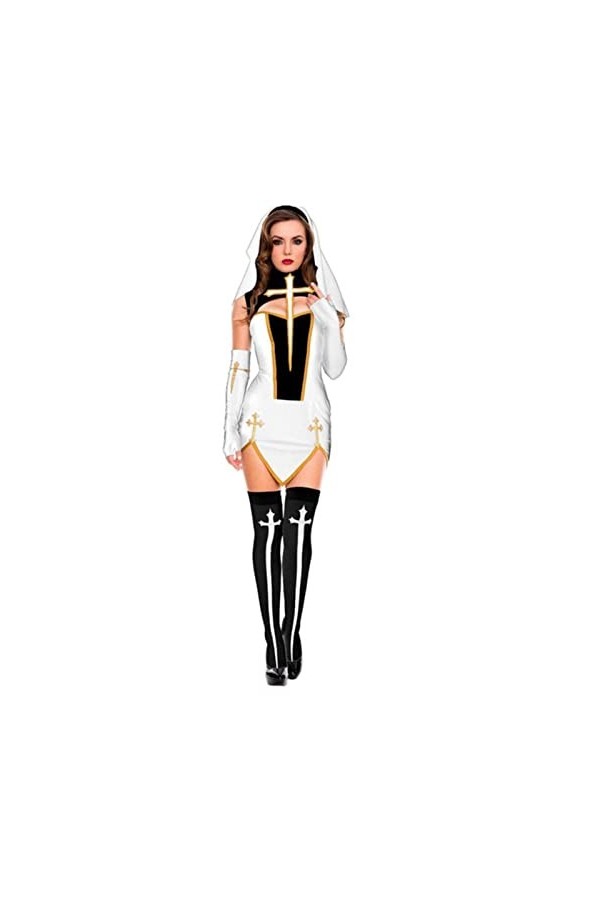 KHDS Black Nun Mini Robe Ensemble Split Rôle Play Nun Costumes Femmes Sexy Shows Cosplay Uniforme Temptation Nun Halloween Co
