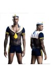 WRAZA Costume de Marin pour Hommes Uniforme de Jeu Rôle Ensemble de Capitaine Costumes de Déguisement Vêtements Sissy pour Ho