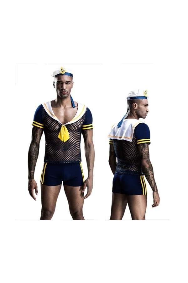 WRAZA Costume de Marin pour Hommes Uniforme de Jeu Rôle Ensemble de Capitaine Costumes de Déguisement Vêtements Sissy pour Ho