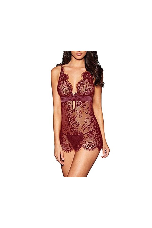 sous-vêtements Sexy pour Femmes, Lingerie Sexy, col en v, Dentelle brodée, Costumes érotiques, vêtements de Nuit, sous-vêteme
