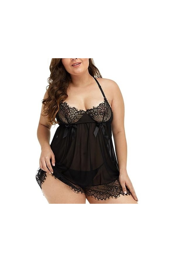 ZTIANEF NoëlLingerie érotique Slip Dress Sexy Chemise de Nuit, Noir, 4XL