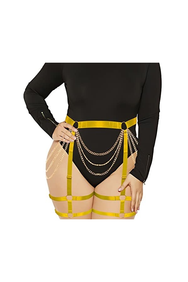 BYDHSS Porte-jarretelles punk pour femmes, grande taille, lanières, cuisse, harnais creux, chaîne de corps, jarretelles pour 