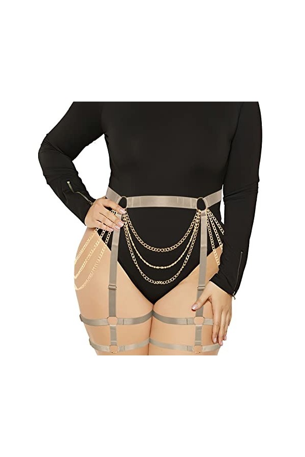 BYDHSS Porte-jarretelles punk pour femmes, grande taille, lanières, cuisse, harnais creux, chaîne de corps, jarretelles pour 
