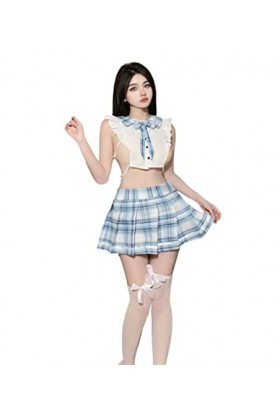 SINGUYUN Tenue décolière pour femme - Costume de marin sexy pour jeu de rôle - Jupe plissée avec bas 2653 bleu 
