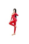 Body en Cuir Verni Latex Sexy pour Femmes, Justaucorps en Cuir, Cosplay Combinaison discothèque Barboteuses Color : Rouge, T