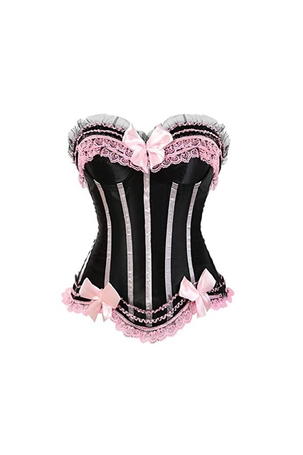 SARGE Corset Robe Bustier Jupe Tutu Set Rayures Dentelle Up Gothique Victorien Lolita Vintage Sexy Exotique Burlesque Korsett
