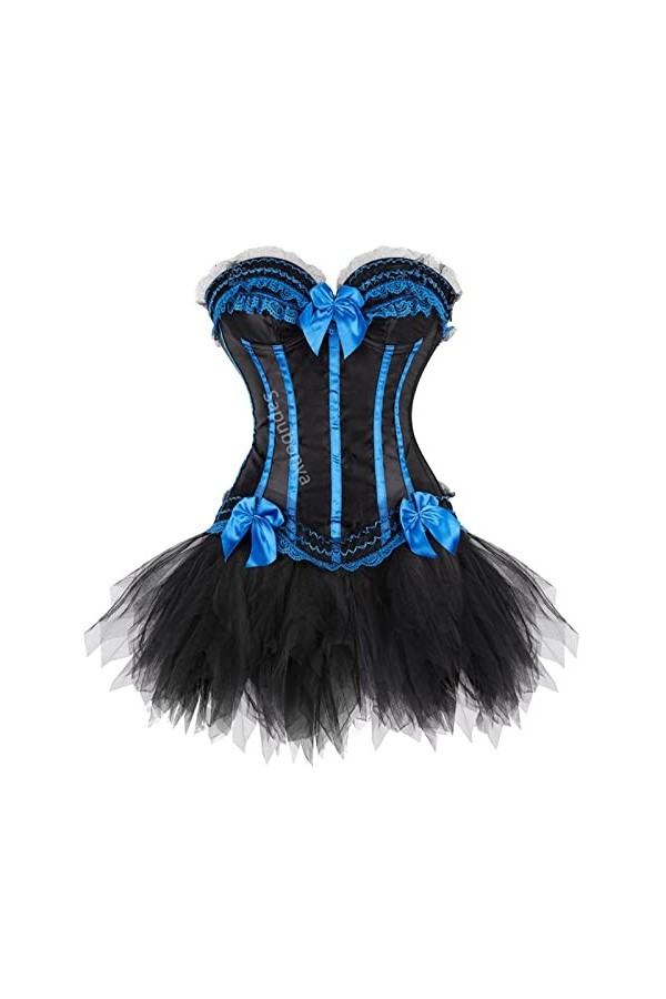 SARGE Corset Robe Bustier Jupe Tutu Set Rayures Dentelle Up Gothique Victorien Lolita Vintage Sexy Exotique Burlesque Korsett