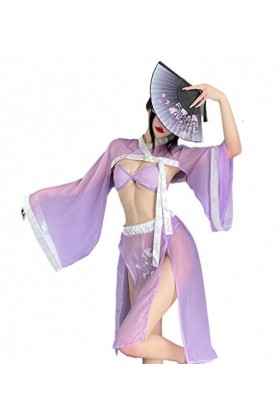 SINROYEE Costume de jeu de rôle asiatique sexy pour femme - Costume de cosplay Hanfu Cheongsam - Lingerie Anime 89 Violet 