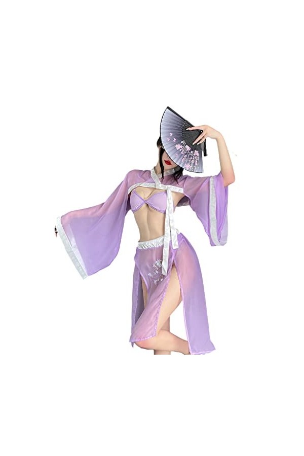SINROYEE Costume de jeu de rôle asiatique sexy pour femme - Costume de cosplay Hanfu Cheongsam - Lingerie Anime 89 Violet 