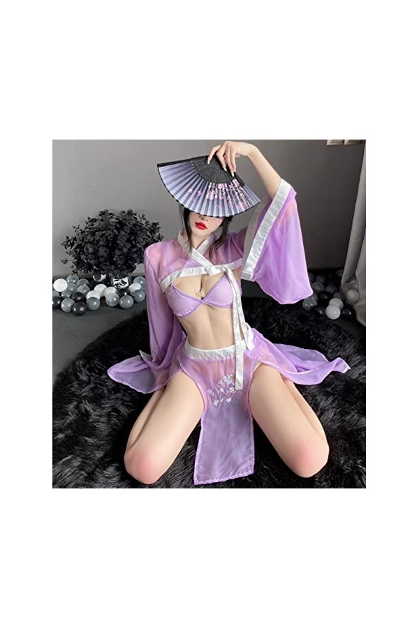 SINROYEE Costume de jeu de rôle asiatique sexy pour femme - Costume de cosplay Hanfu Cheongsam - Lingerie Anime 89 Violet 