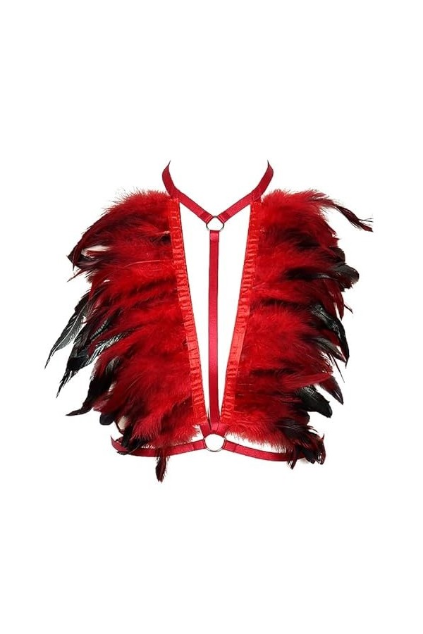 N/A/A Lingerie avec plumes et ceinture de poitrine - Costume de danse sexy - Grande taille - Style punk gothique - Pour homme