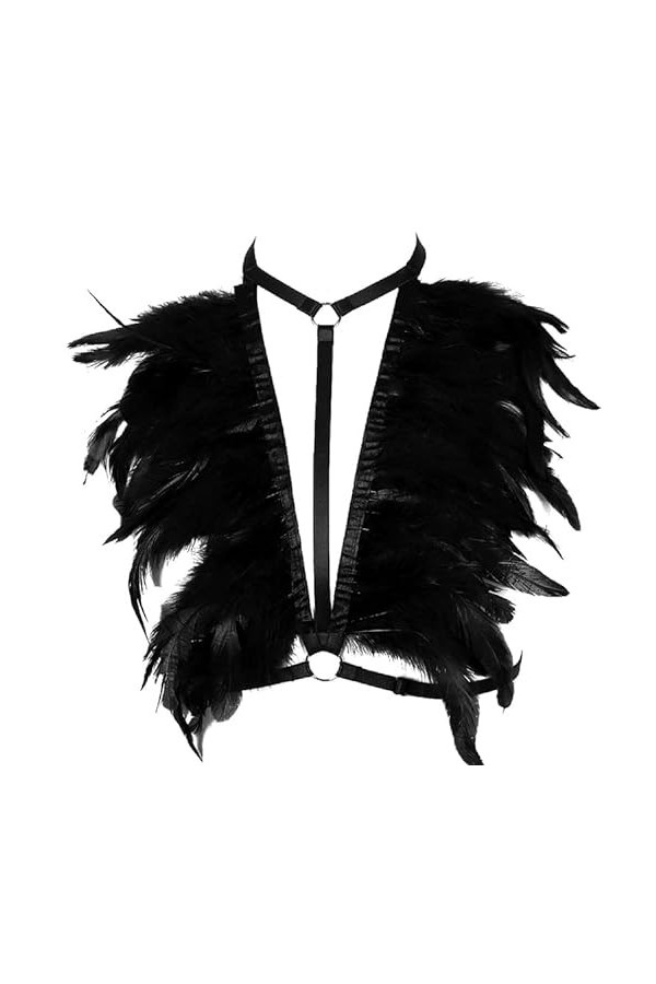 N/A/A Lingerie avec plumes et ceinture de poitrine - Costume de danse sexy - Grande taille - Style punk gothique - Pour homme