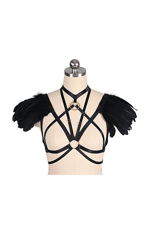 N/A/A Ceinture de poitrine sexy pour le corps et la danse - Grande taille - Élastique, plumes, soutien-gorge, épaules rouges 