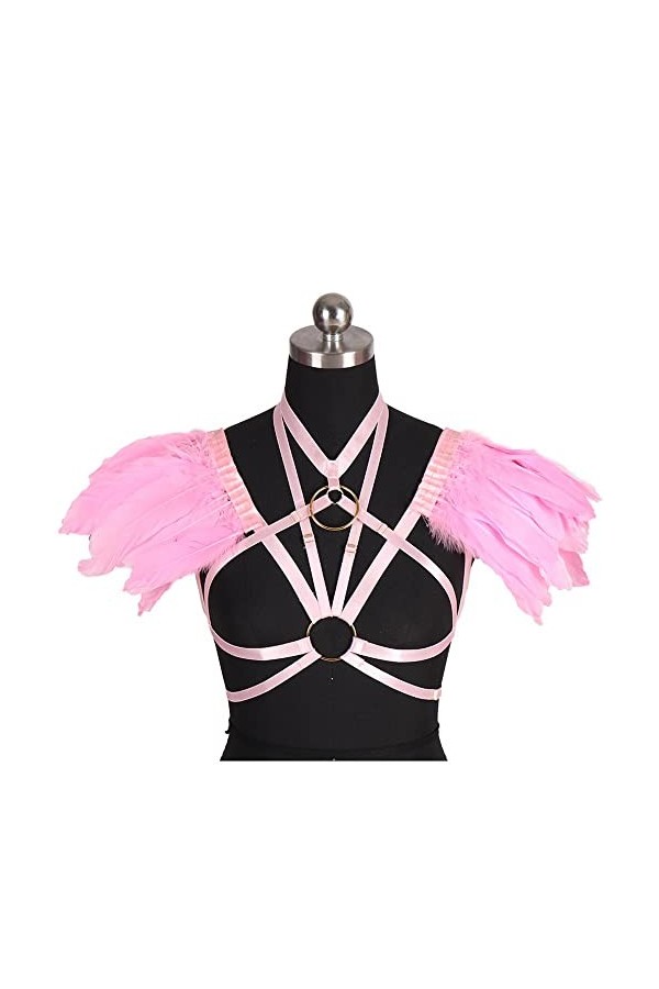 N/A/A Ceinture de poitrine sexy pour le corps et la danse - Grande taille - Élastique, plumes, soutien-gorge, épaules rouges 