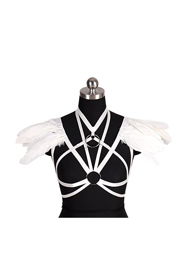 N/A/A Ceinture de poitrine sexy pour le corps et la danse - Grande taille - Élastique, plumes, soutien-gorge, épaules rouges 