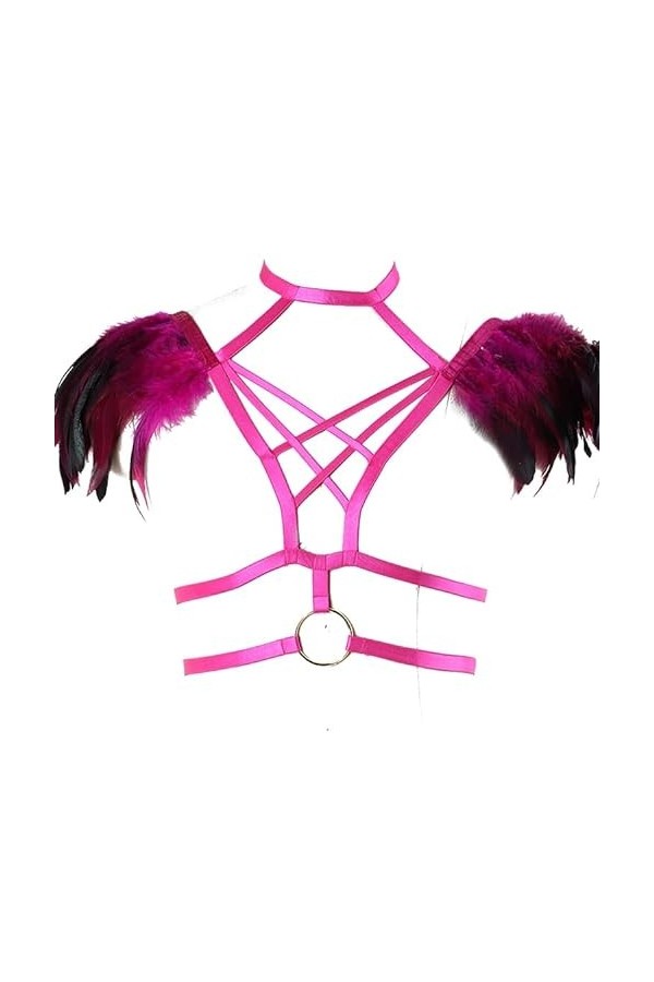 N/A/A Harnais de corps avec plumes douces et épaules - Soutien-gorge à bretelles - Ailes - Pour homme - Pour festival, rave -