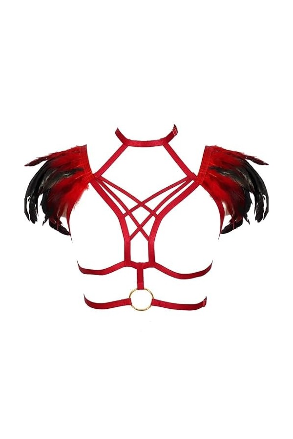 N/A/A Harnais de corps avec plumes douces et épaules - Soutien-gorge à bretelles - Ailes - Pour homme - Pour festival, rave -