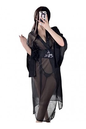Costume kimono traditionnel japonais pour femme - Ensemble de lingerie sexy - Noir