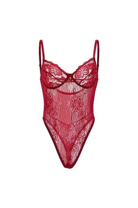 ZTIANEF RougeLingerie érotique Dentelle Sexy Pyjama Combinaison, Rouge, L