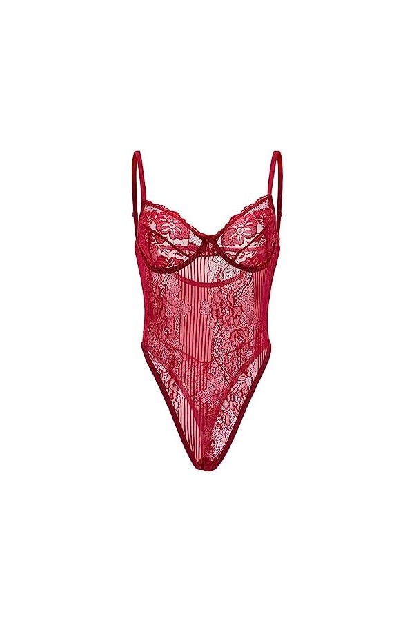ZTIANEF RougeLingerie érotique Dentelle Sexy Pyjama Combinaison, Rouge, L