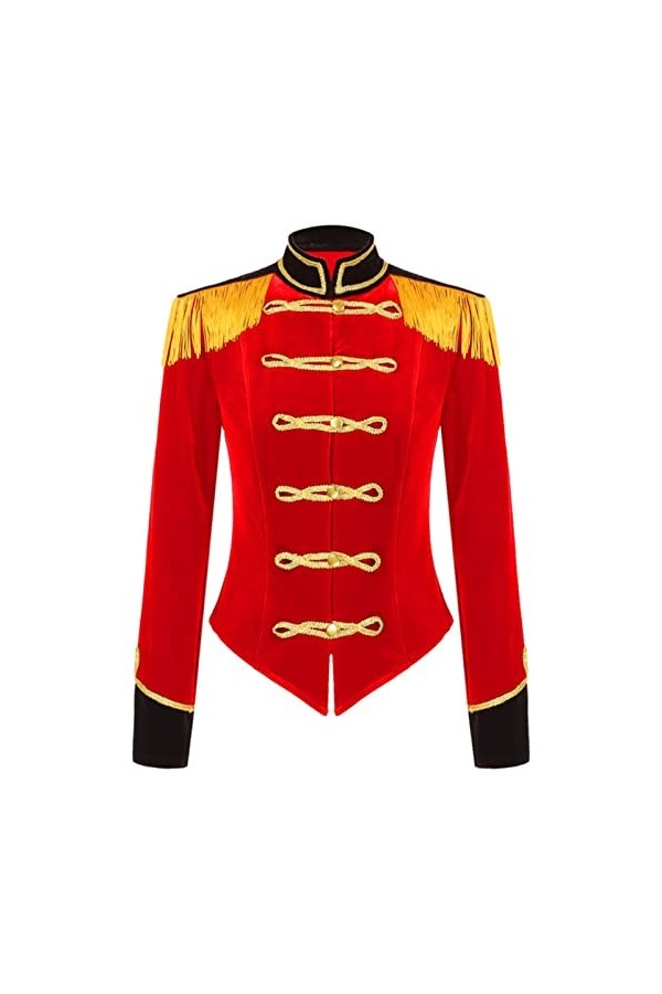 Costume de commandant de cirque pour femme - Costume dHalloween - Col montant - Pompon - Épaules - Veste en velours - Rouge 