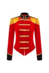 Costume de commandant de cirque pour femme - Costume dHalloween - Col montant - Pompon - Épaules - Veste en velours - Rouge 