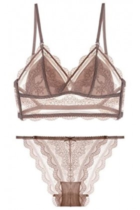 Bralette en Dentelle pour Femmes Sexy Lingerie Faire Monter Bra et Culotte sans Fil Soutien-Gorge de Triangle Culotte en Dent
