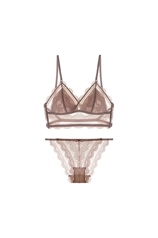 Bralette en Dentelle pour Femmes Sexy Lingerie Faire Monter Bra et Culotte sans Fil Soutien-Gorge de Triangle Culotte en Dent