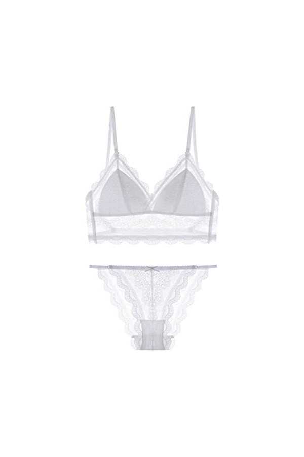 Bralette en Dentelle pour Femmes Sexy Lingerie Faire Monter Bra et Culotte sans Fil Soutien-Gorge de Triangle Culotte en Dent