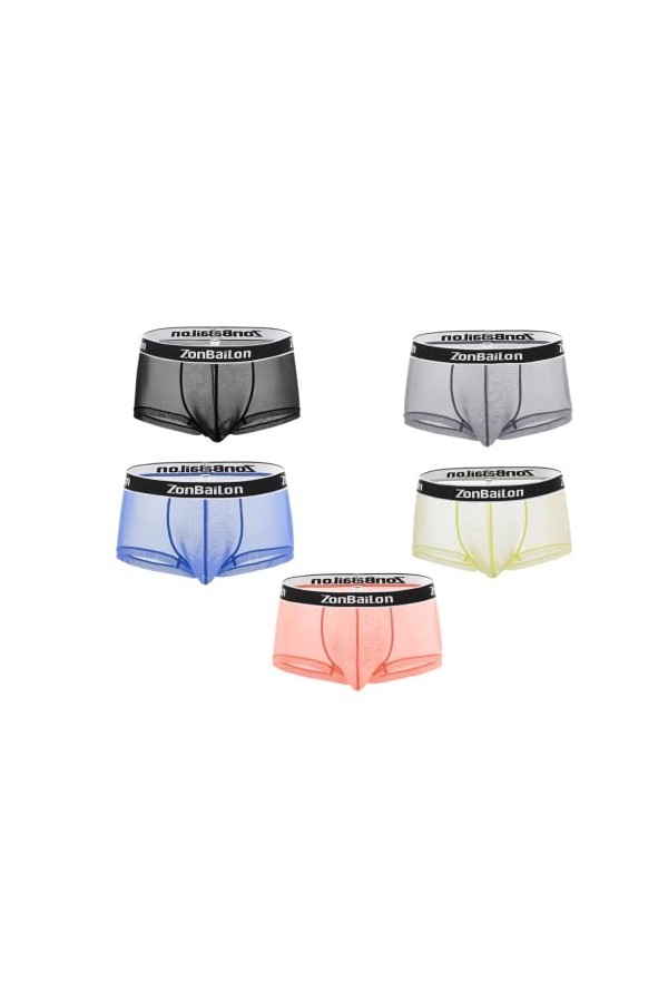 BIATWOWR Boxer Lettres pour homme See Through Mesh Sexy Short Leg Underpants Pantalon Sexy Underwear Trunks for Man M L XL 2X