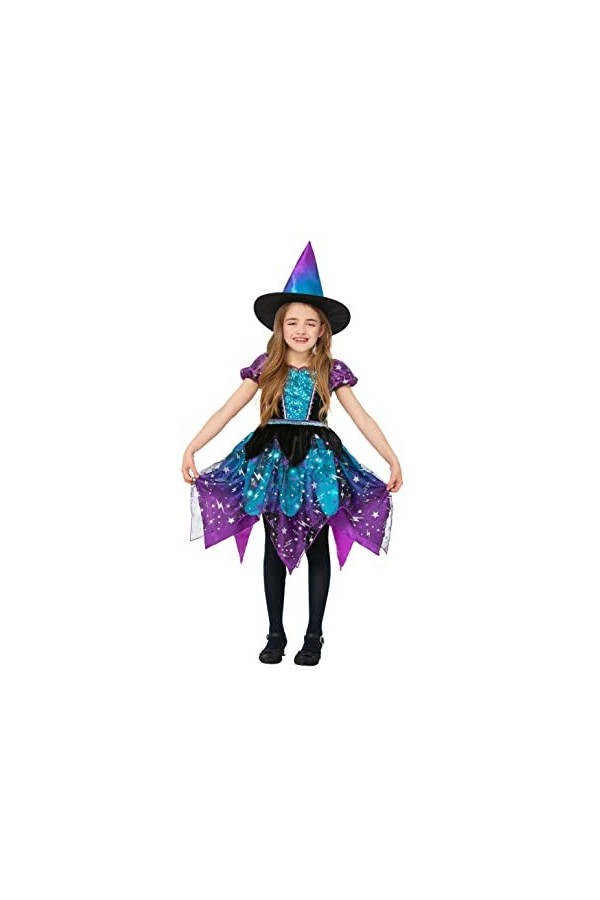 Deluxe Moon & Stars Witch Costume - Light up Dress & Hat, Purple & Teal Ombre - L