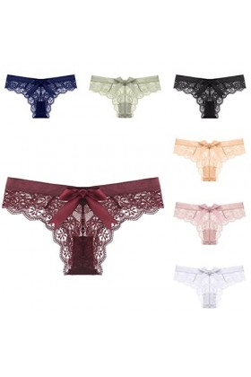 Shorties 3/5/7 pièces Sexy Dentelle String Femmes Transparent Creux Sexy Sport Taille Basse sans Couture Dames Slips avec nœu